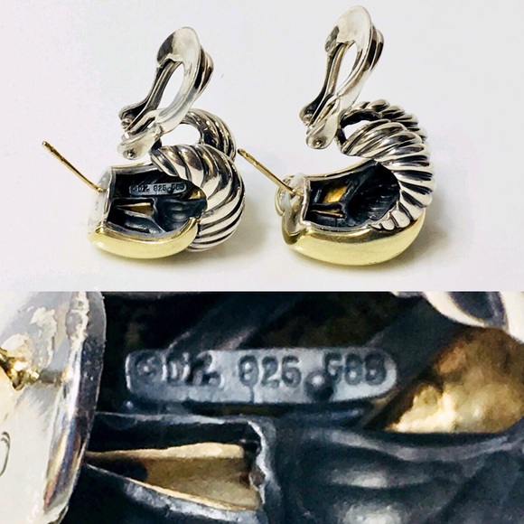 David Yurman Sterling 14k Sculpted Cable Earrings - Picture 6 of 8